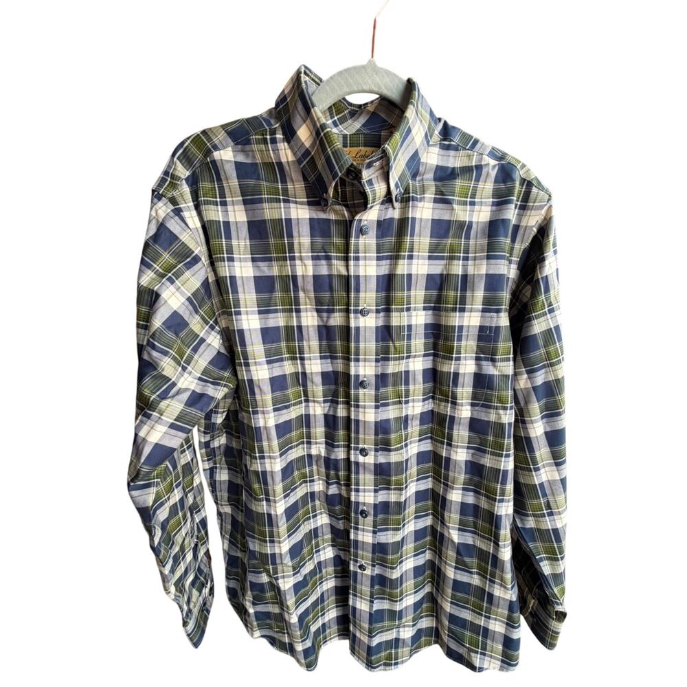 Gold Label Roundtree & Yorke Plaid Button Shirt Men’s M Non-Iron Blue